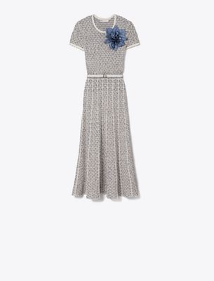  Floral Appliqué Knit Dress