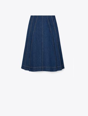  Pleated Denim Skirt