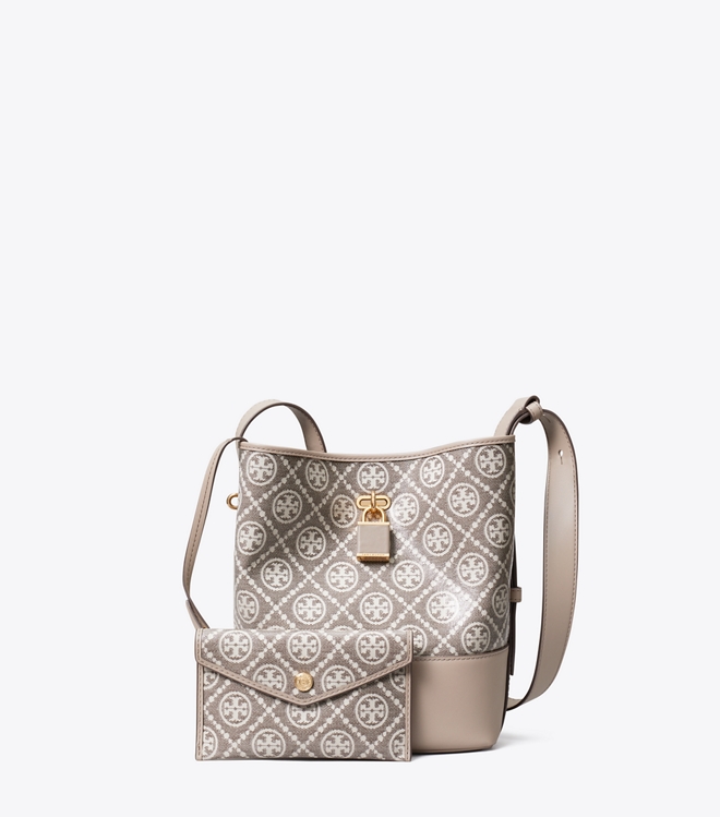 T Monogram Coated Jacquard Medium Lock Slim Bucket Bag