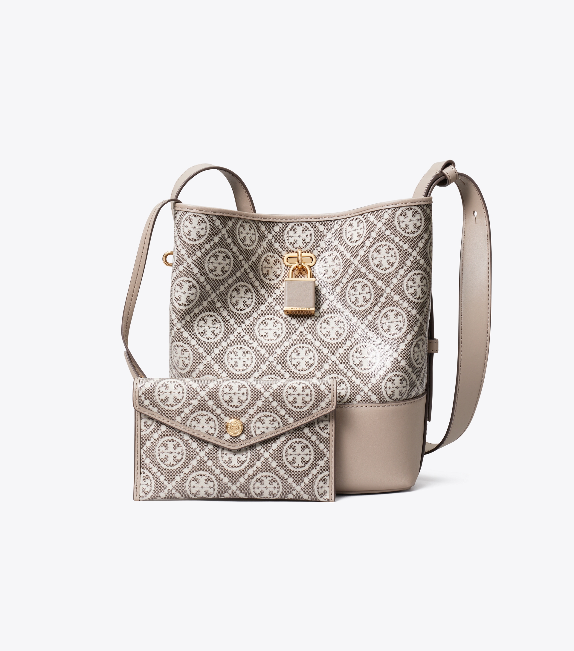 T Monogram Coated Jacquard Medium Lock Slim Bucket Bag image number 4
