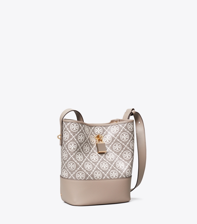 T Monogram Coated Jacquard Medium Lock Slim Bucket Bag