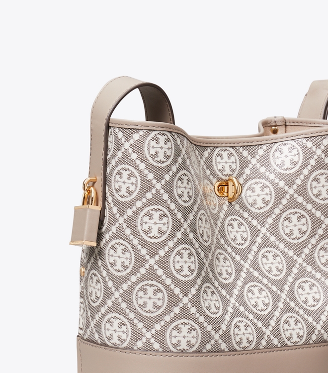 T Monogram Coated Jacquard Medium Lock Slim Bucket Bag