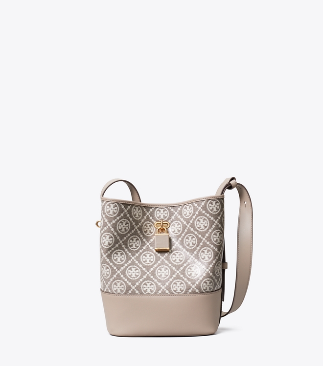 T Monogram Coated Jacquard Medium Lock Slim Bucket Bag