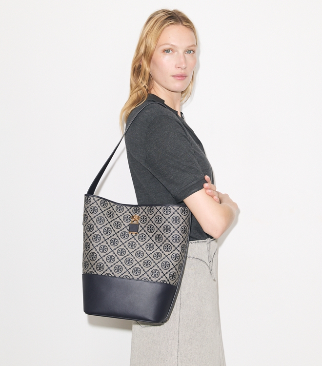 T Monogram Lock Slim Bucket Bag
