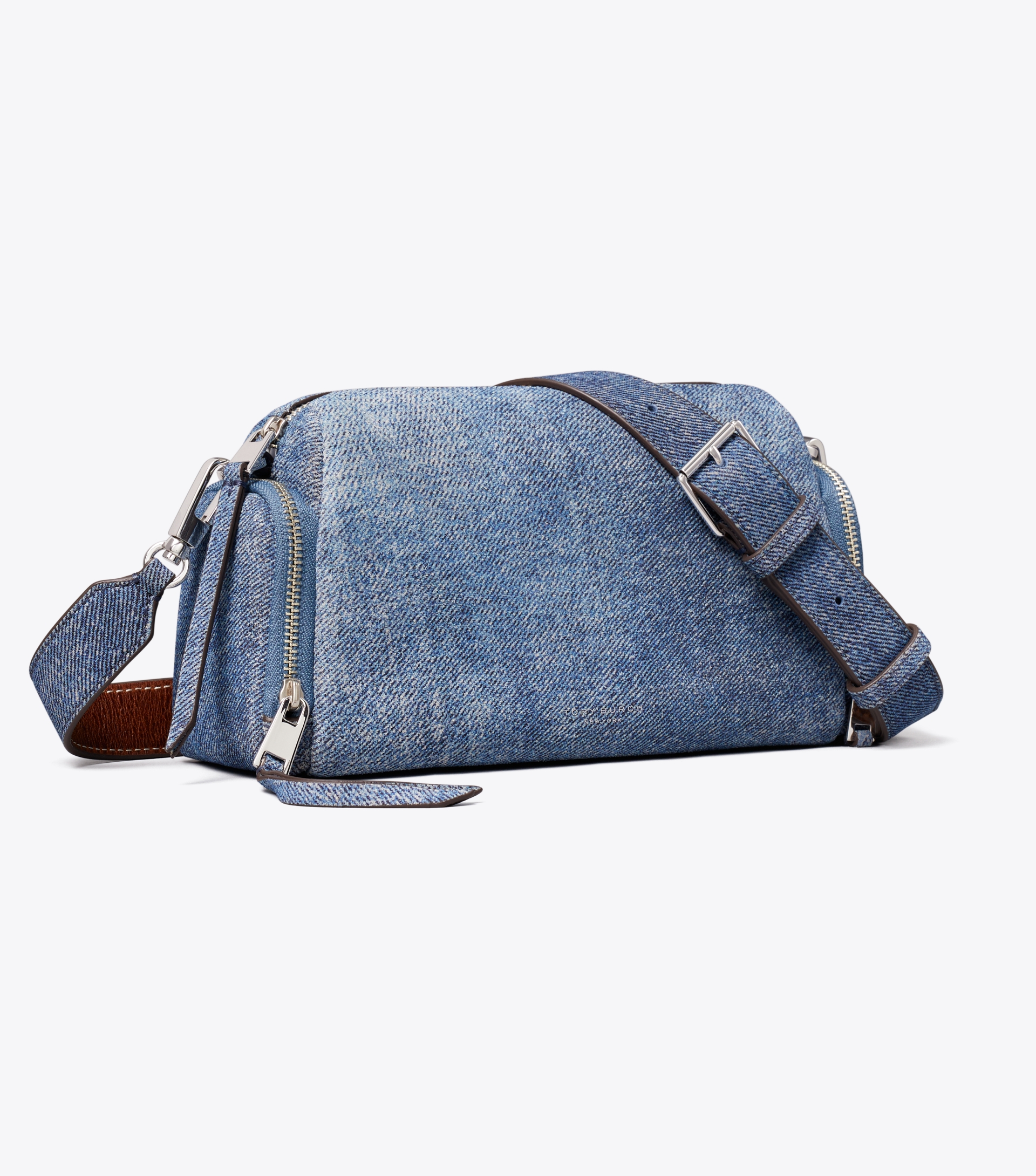 Perry Denim-Print Suede Voyager Crossbody Bag image number 2