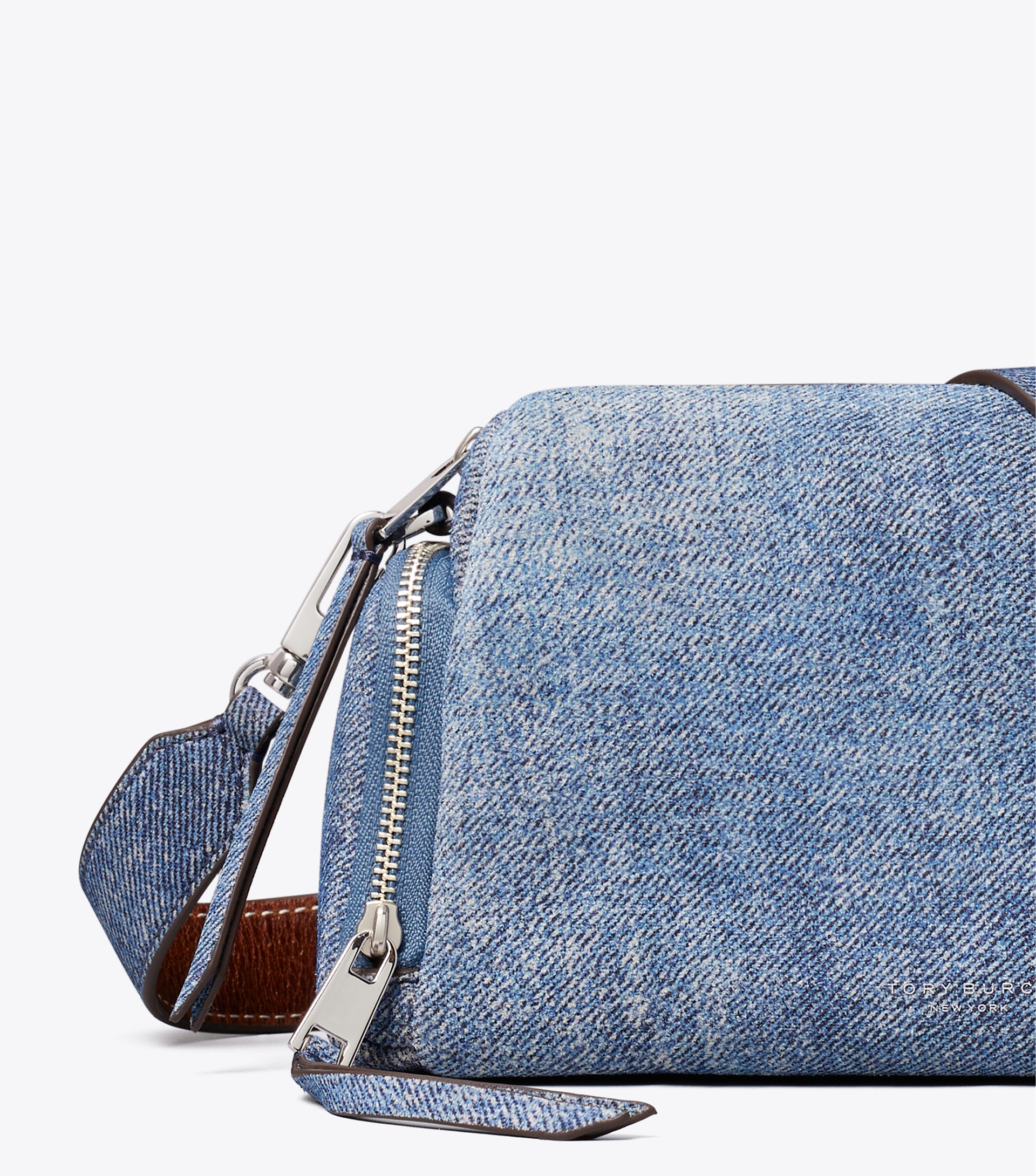 Perry Denim-Print Suede Voyager Crossbody Bag image number 3