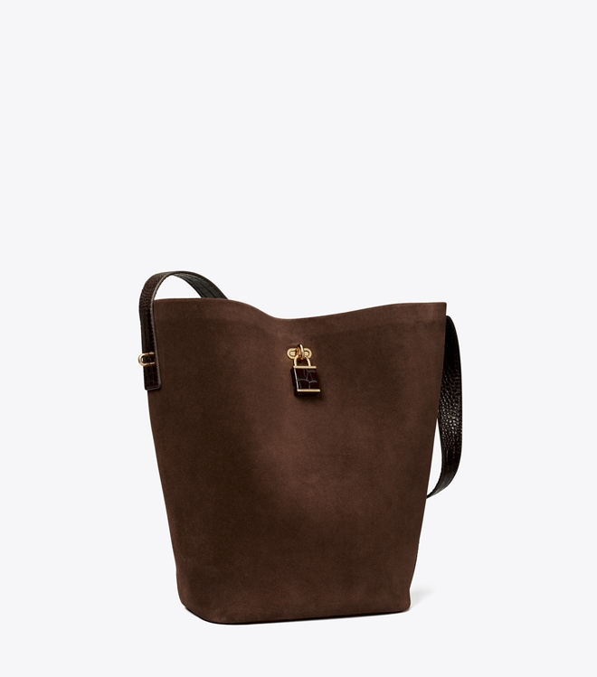 Lock Suede Slim Bucket Bag