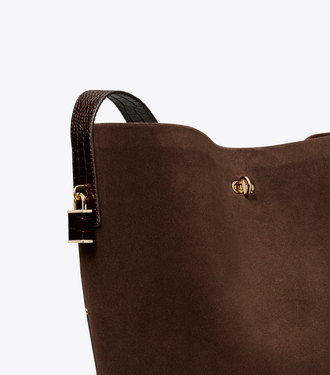 Lock Suede Slim Bucket Bag