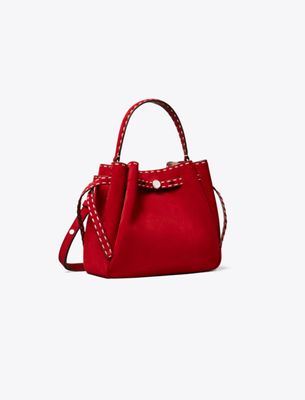  Romy Suede Pick Stitch Bucket Bag