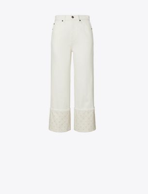  T Monogram Contrast Cuff Straight-Leg Jean