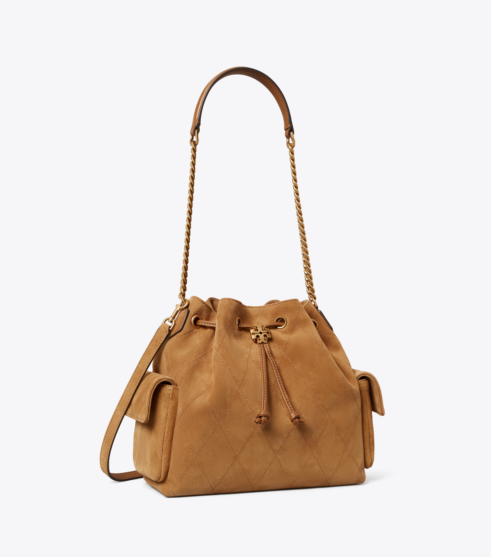 Charlie Quilted Suede Drawstring Shoulder Bag image number 3