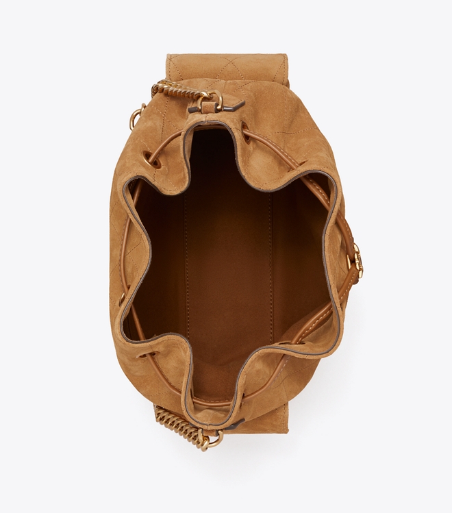 Charlie Quilted Suede Drawstring Shoulder Bag