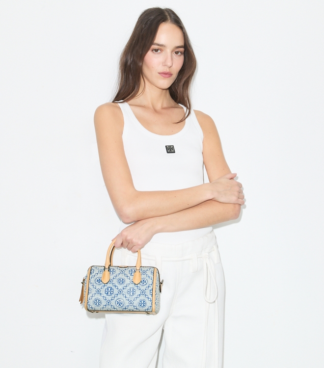 T Monogram Denim Petite Barrel Bag