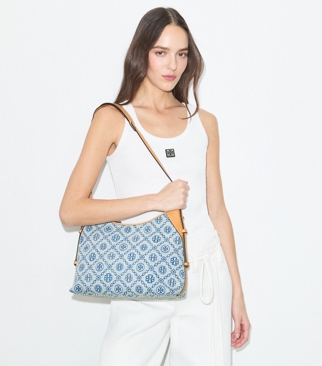 T Monogram Denim Messenger Bag