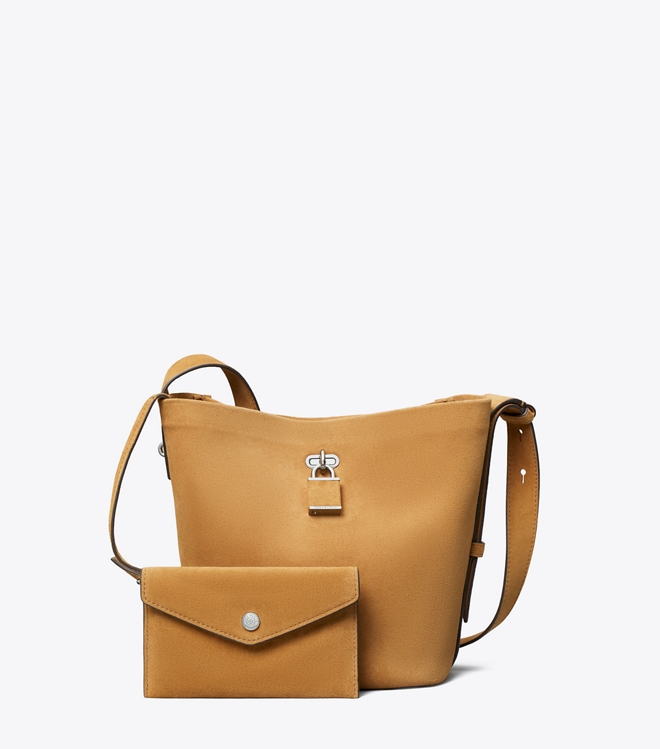 Medium Lock Suede Slim Bucket Bag