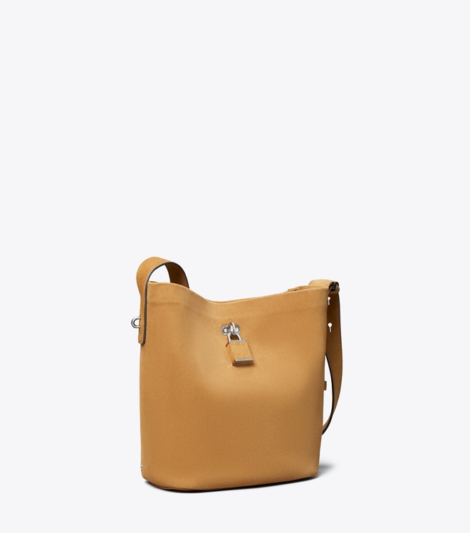 Medium Lock Suede Slim Bucket Bag