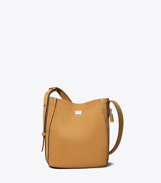 Medium Lock Suede Slim Bucket Bag