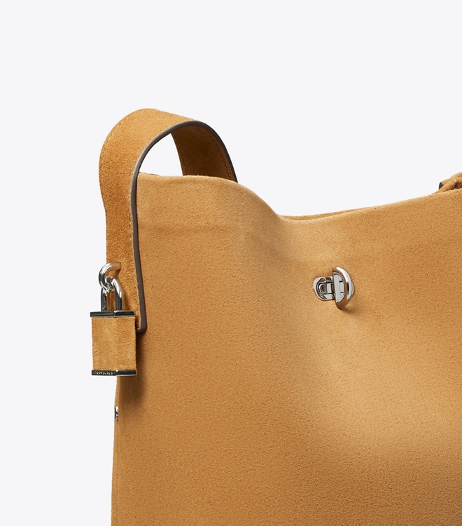 Medium Lock Suede Slim Bucket Bag