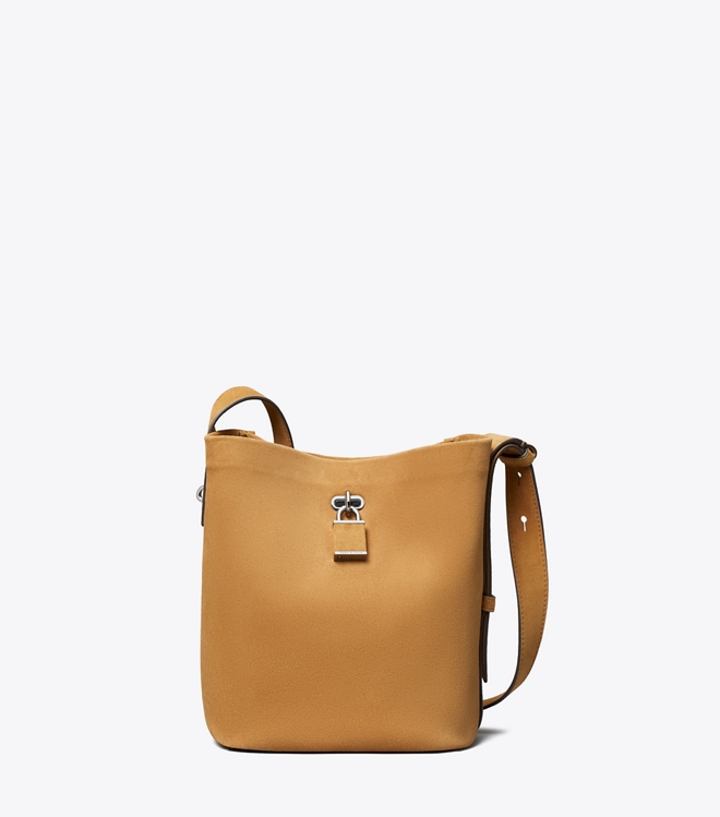Medium Lock Suede Slim Bucket Bag