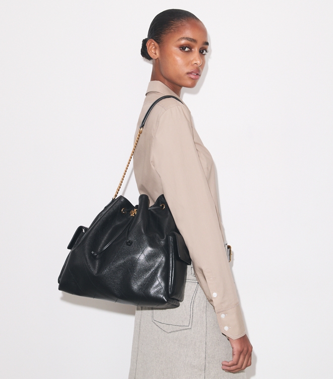 Large Charlie Quilted Drawstring Shoulder Bag