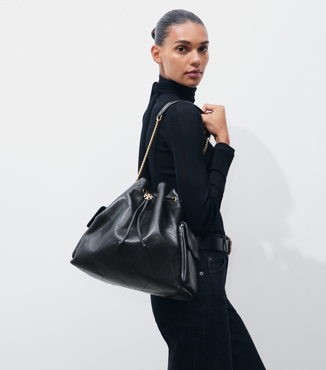 Large Charlie Quilted Drawstring Shoulder Bag