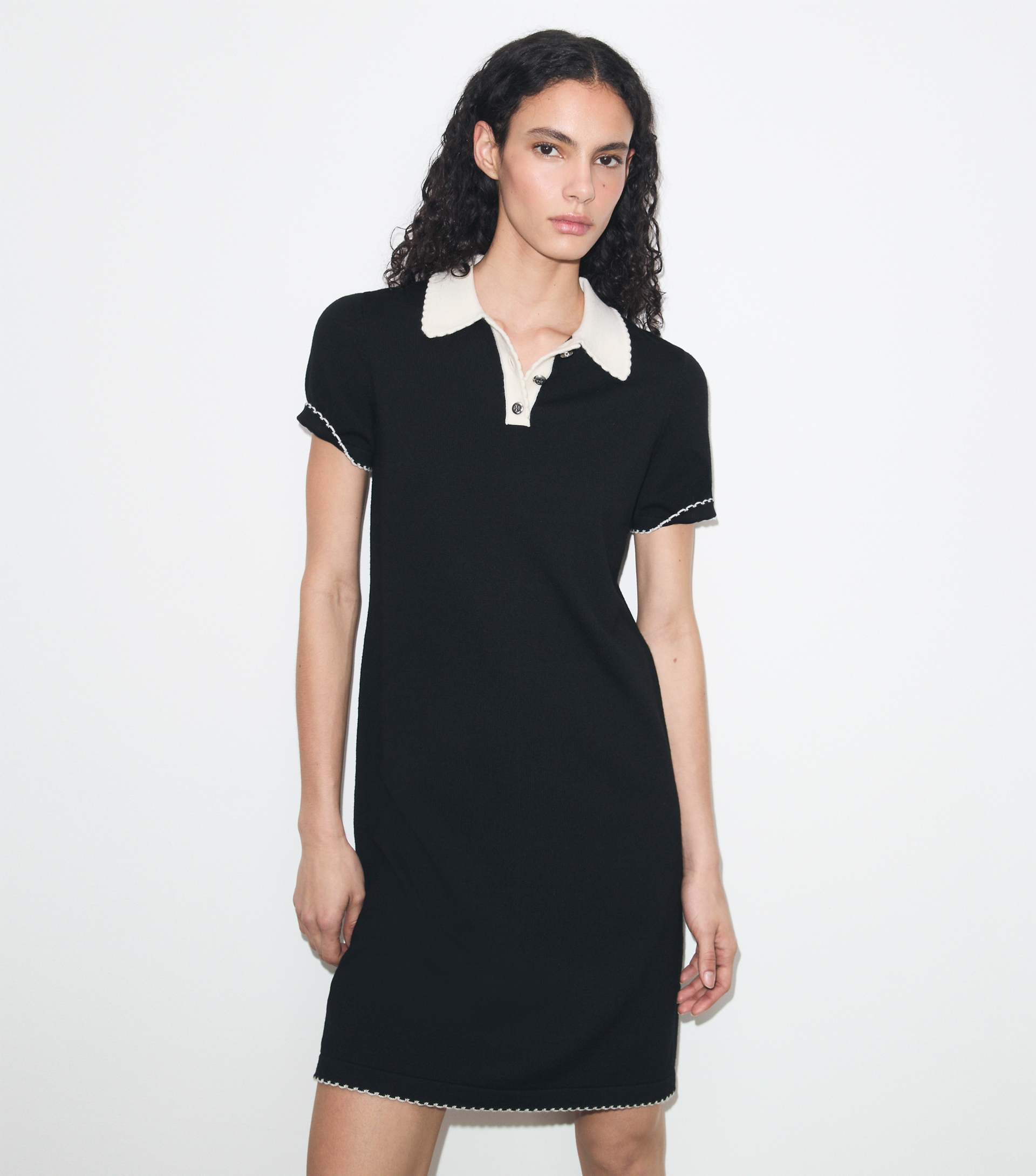 Wool Scalloped Polo Dress image number 3