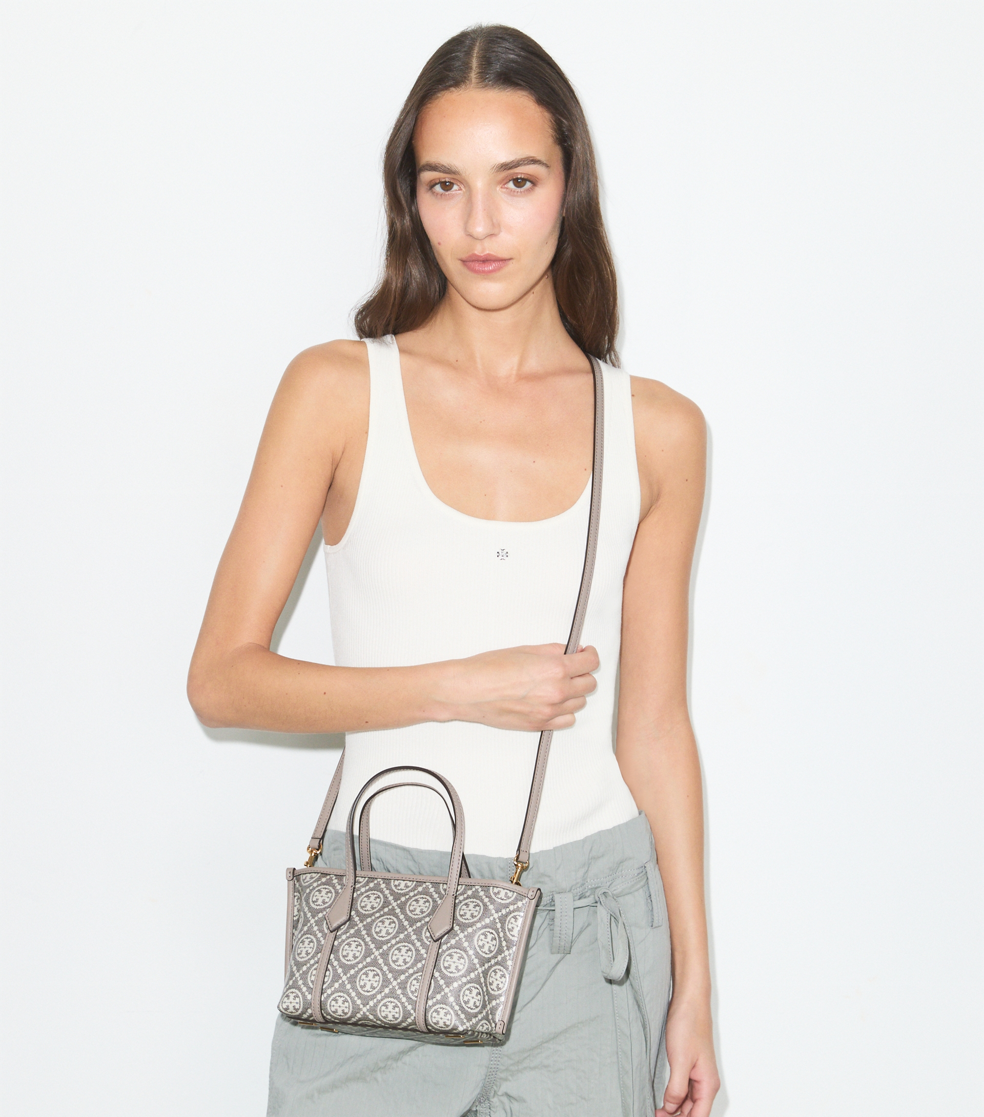 Perry T-Monogram Coated Jacquard Mini Tote image number 1