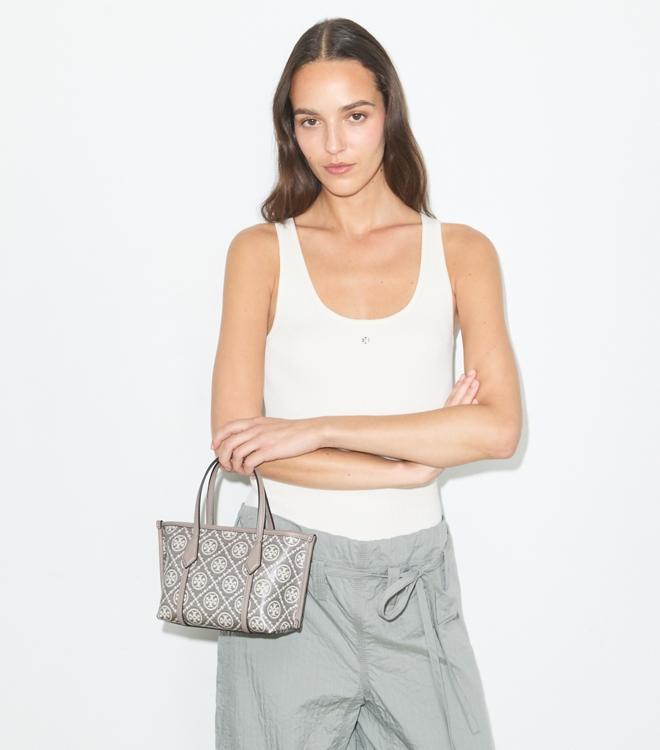 Perry T-Monogram Coated Jacquard Mini Tote