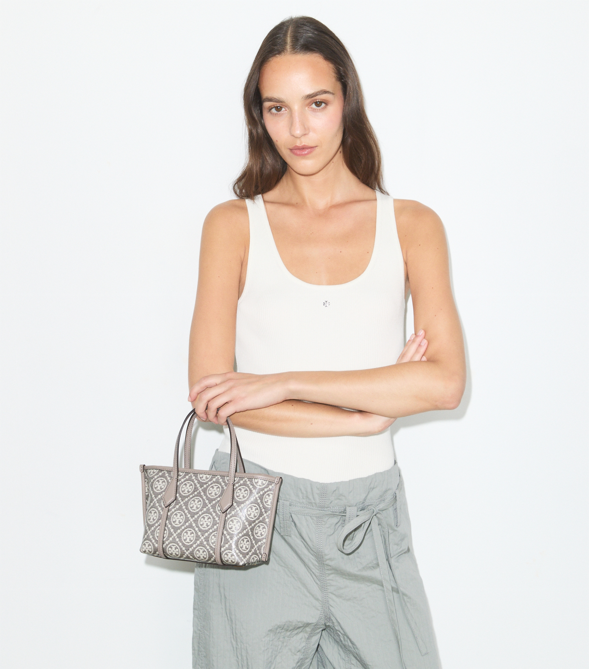 Perry T-Monogram Coated Jacquard Mini Tote image number 2