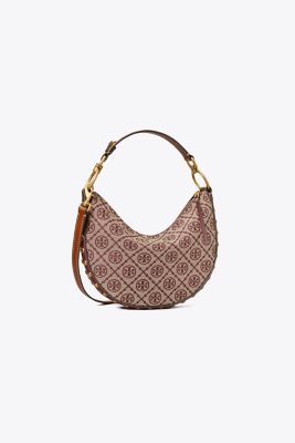 T Monogram Studded Mini Crescent Bag