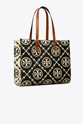 T Monogram Contrast Embossed Tote