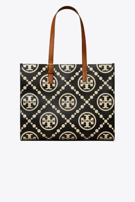 T Monogram Contrast Embossed Tote