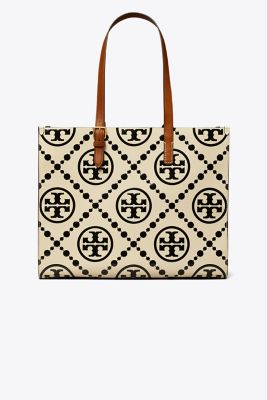 T Monogram Contrast Embossed Tote