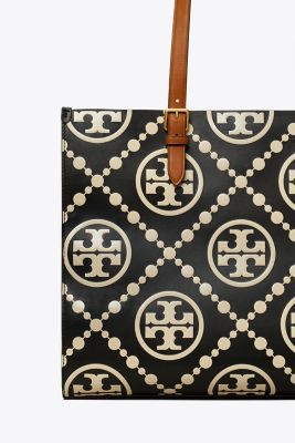 T Monogram Contrast Embossed Tote