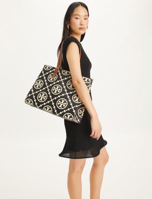 T Monogram Contrast Embossed Tote