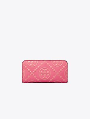 T Monogram Contrast Embossed Zip Slim Wallet: Women's Wallets & Card Cases, Wallets