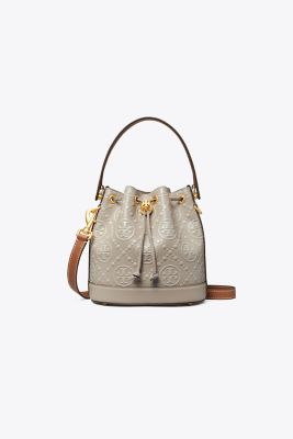 T Monogram Contrast Embossed Bucket Bag