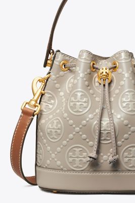 T Monogram Contrast Embossed Bucket Bag