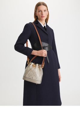 T Monogram Contrast Embossed Bucket Bag