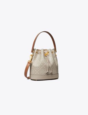 T Monogram Contrast Embossed Bucket Bag