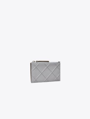Fleming Soft Polished-Grain Zip Card Case - Slate | Tory Burch