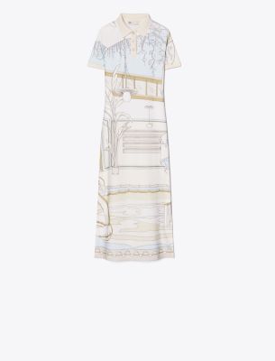 PRINTED MESH POLO DRESS