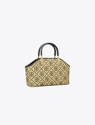  T Monogram Raffia Small Basket Tote