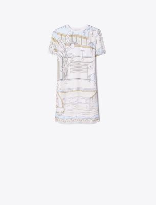 Printed Silk Front T-Shirt Dress