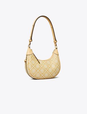  T Monogram Raffia Crescent Bag