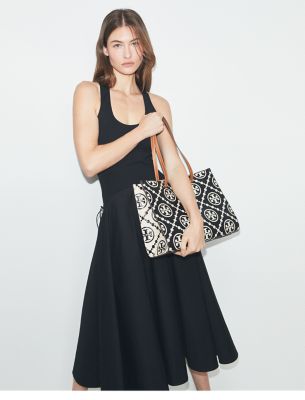 T Monogram Contrast Embossed Tote