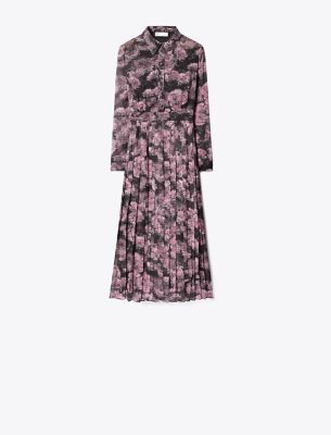  Printed Pleated Silk Dress