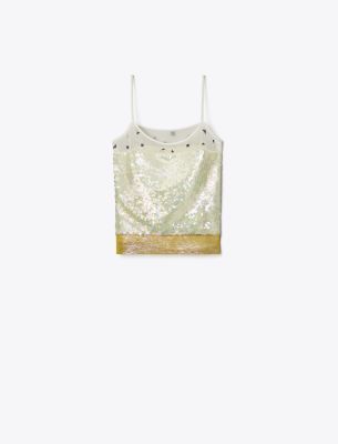  Embroidered Lamé Slip Top