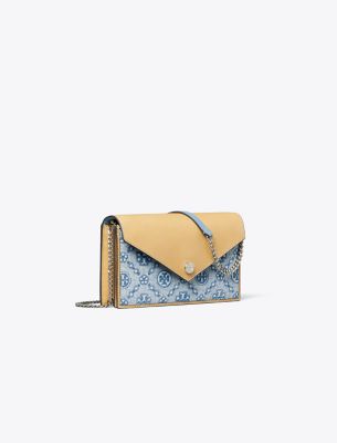  T Monogram Denim Envelope Chain Wallet