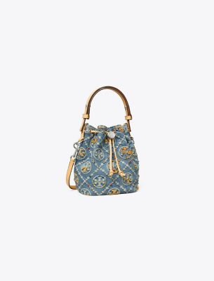  T Monogram Denim Embellished Mini Bucket Bag